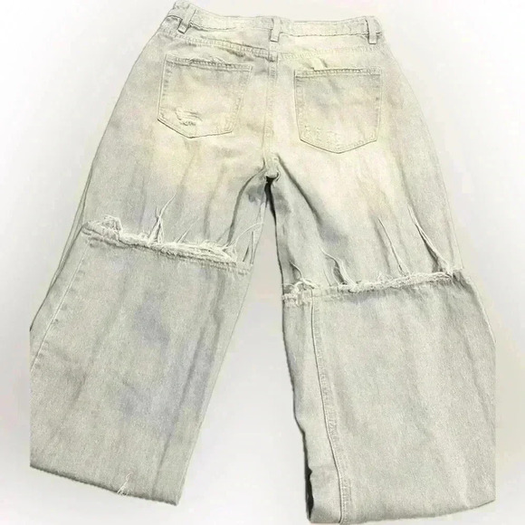 Flying Monkey Jeans wide leg 100% cotton light wash distressed and high-rise - Picture 1 of 3